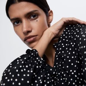 ZARA || black polka dot midi dress